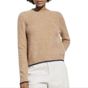 Vince Contrast Tip Pullover Sweater Wool Alpaca Blend Camel Navy Womens Large